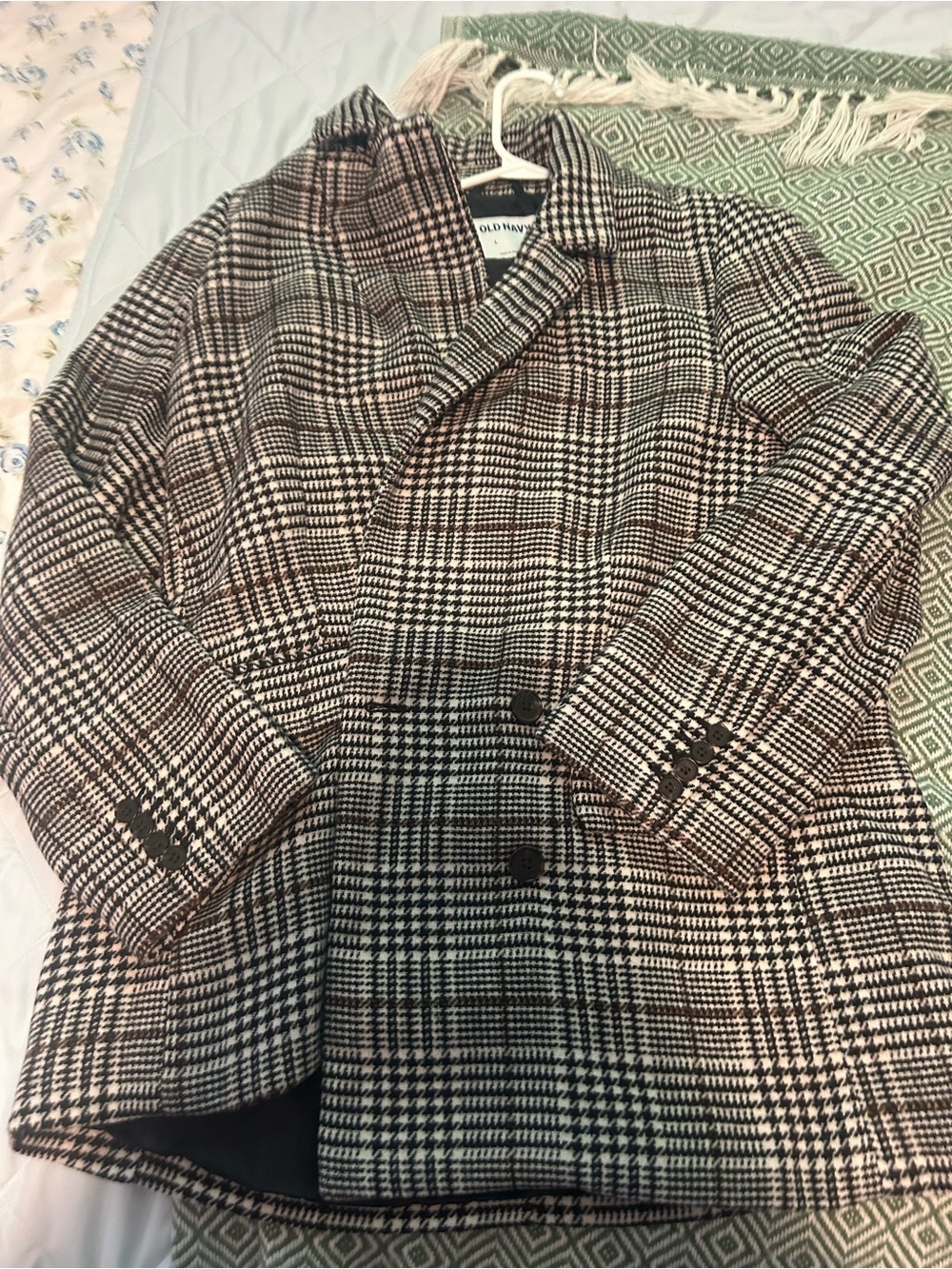 Old Navy Black and White Glen Plaid Peacoat Jacket